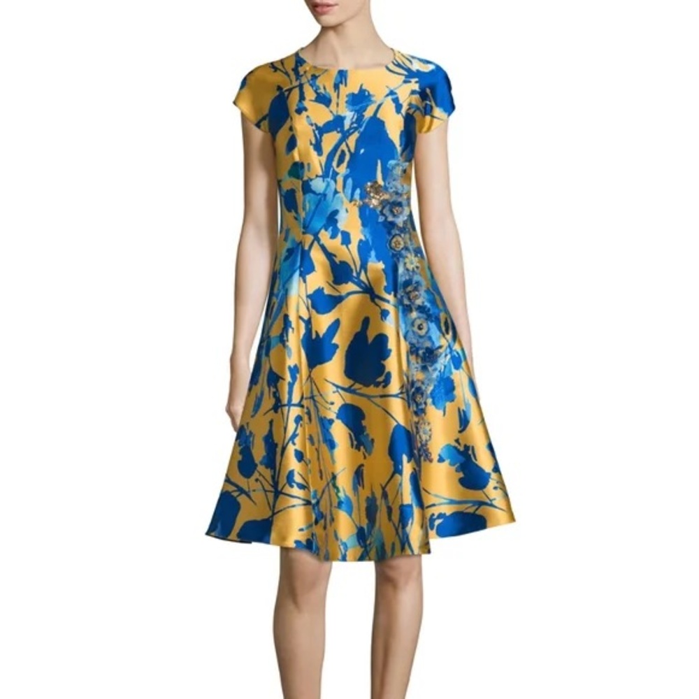 Sachin + Babi Blue Floral Midi Dress on Gold